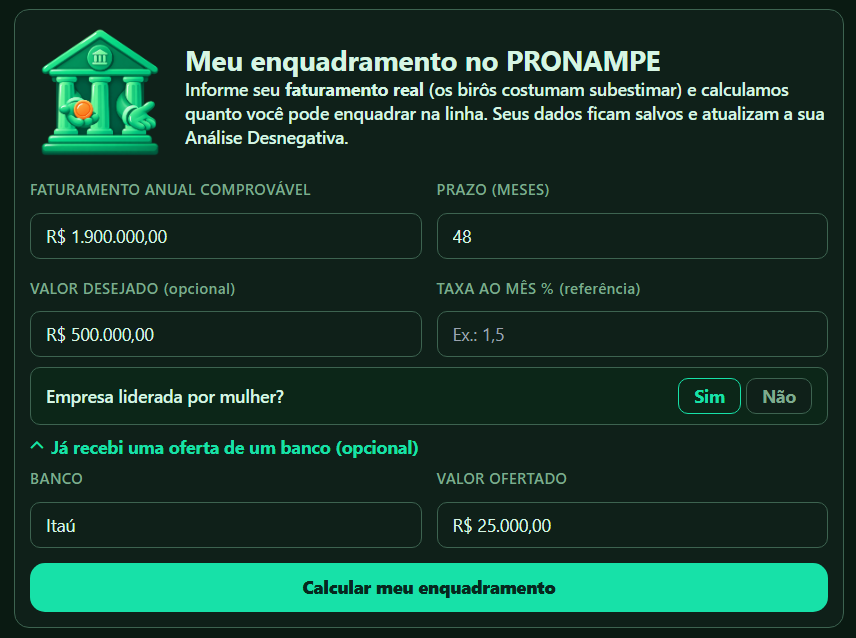 Calcule seu enquadramento no PRONAMPE com o faturamento real