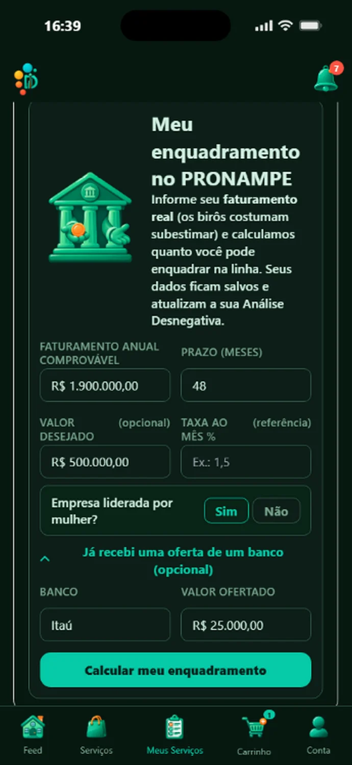 Calcule seu enquadramento no PRONAMPE no app